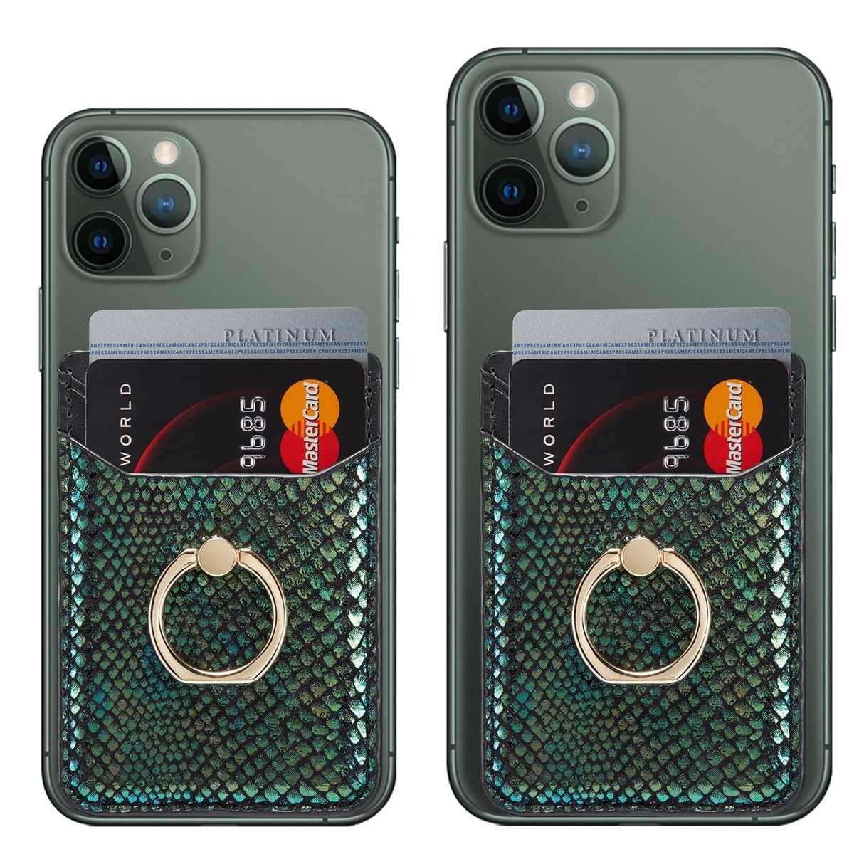 Rfid Snake Texture Phone Card Bag With Ring Fits Most Phones - Green