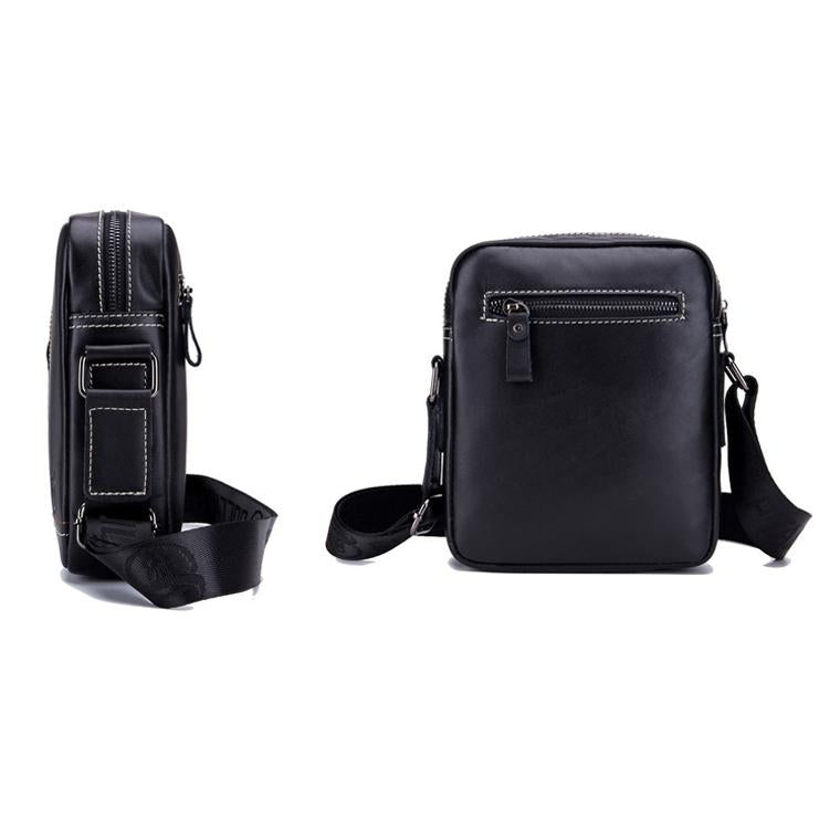 Men Leather Shoulder Bag Casual Mini Diagonal - Black