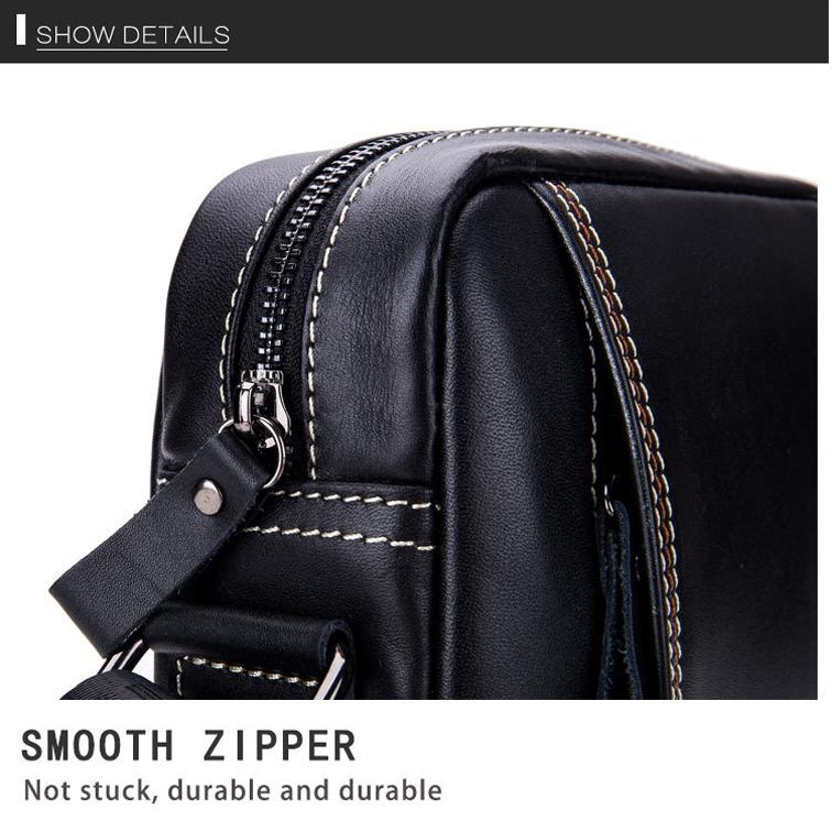 Men Leather Shoulder Bag Casual Mini Diagonal - Black