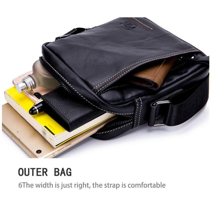 Men Leather Shoulder Bag Casual Mini Diagonal - Black