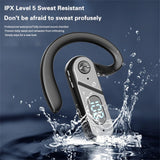 V28 Bluetooth Voice Control Earphone - Black Digital Display Single Ear - Close-Up Angle