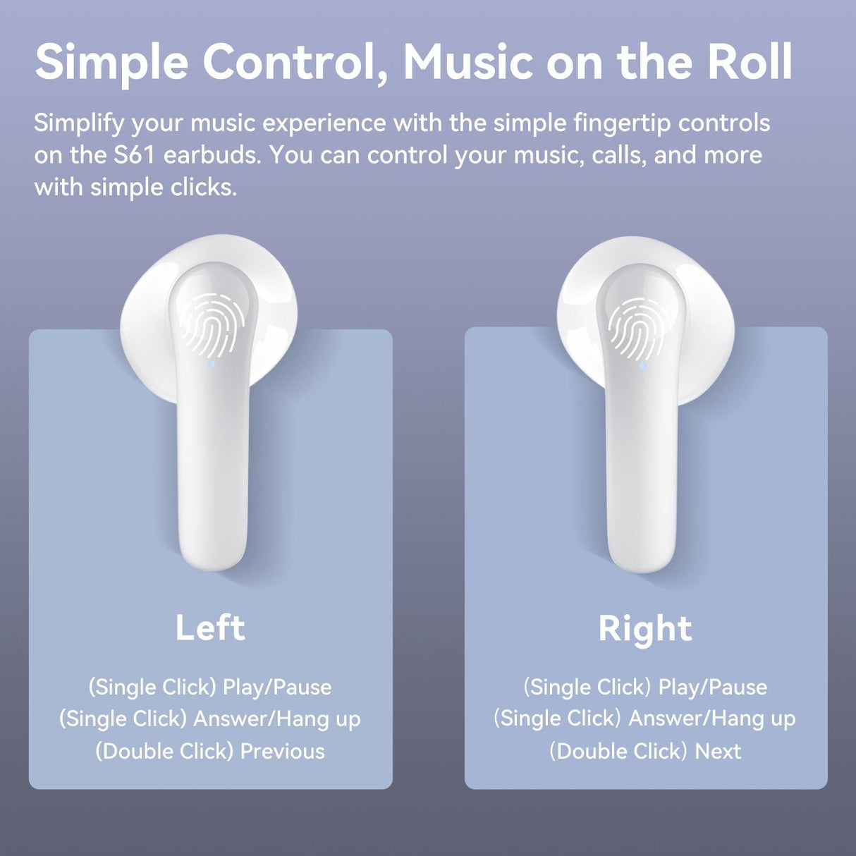 True Wireless Stereo Bluetooth Earphones - S61 - White