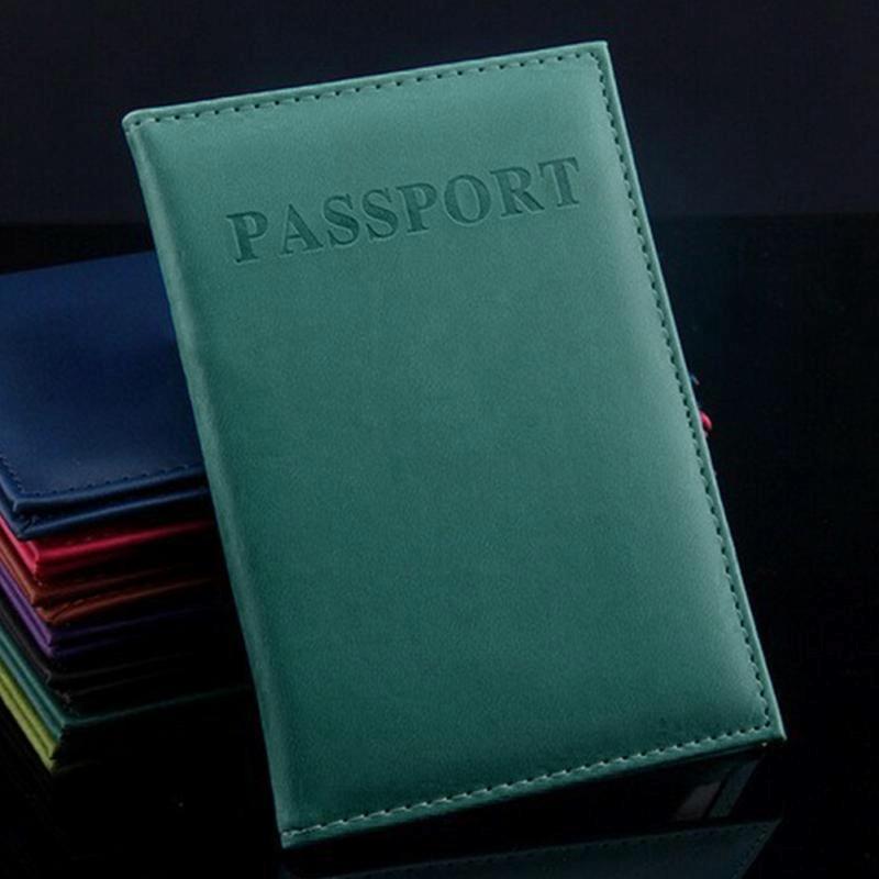 Travel Passport Cover Faux Leather Holder - Yellow Brown