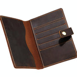 Vintage Dark Coffee Leather Passport Holder - Front View