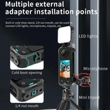 Metal Rabbit Cage & Lens Cover Set for Insta360 X4 - Black - Close-Up Angle