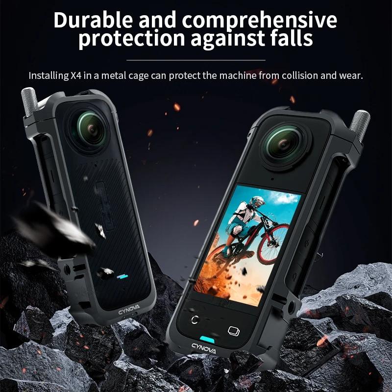 Metal Rabbit Cage & Lens Cover Set for Insta360 X4 - Black