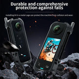 Metal Rabbit Cage & Lens Cover Set for Insta360 X4 - Black - Low Angle
