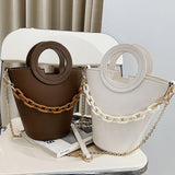 Stylish Round Chain Crossbody Bag For Women - Black - Top-Down View