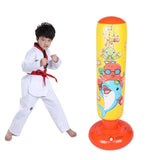 Children'S Inflatable Vertical Boxing Column - Cartoon Underwater Animal Pattern - 1.25M Height - Blue - Front View