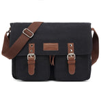 Men Canvas Crossbody Messenger Bag - Black