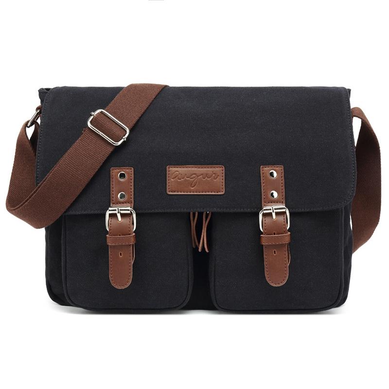 Men Canvas Crossbody Messenger Bag - Black
