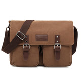 Men Canvas Crossbody Messenger Bag - Black - Front View