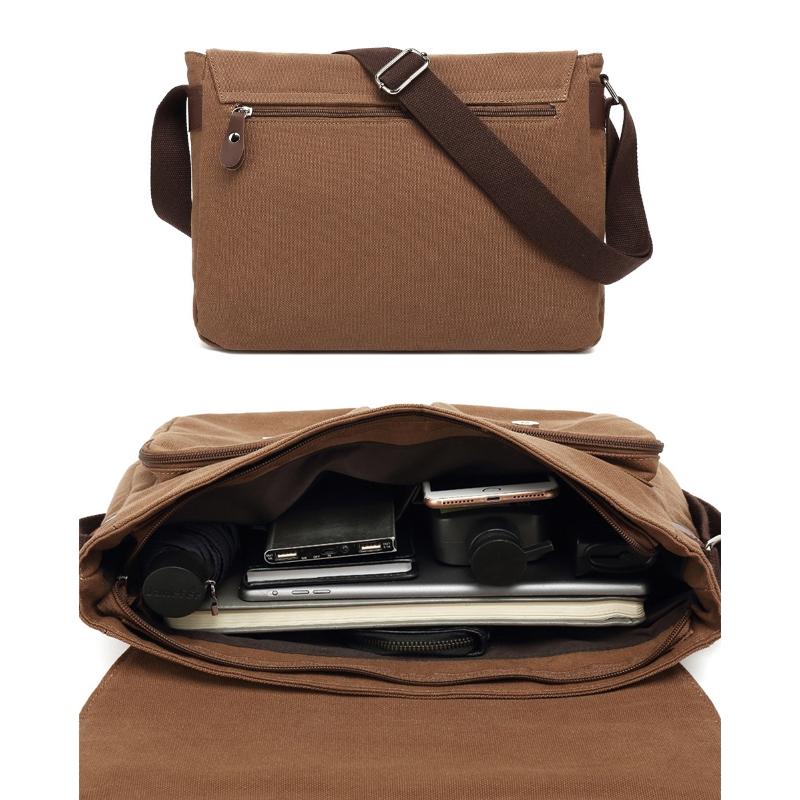Men Canvas Crossbody Messenger Bag - Black