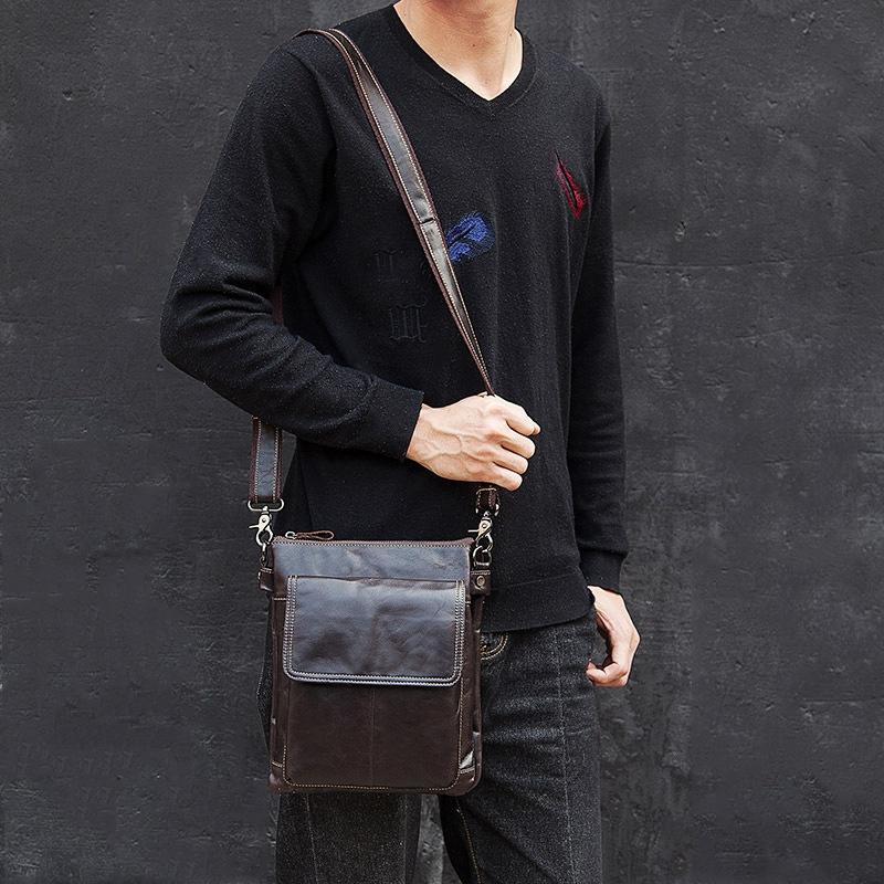 Retro Leather Crossbody Backpack For Men - Dark Brown