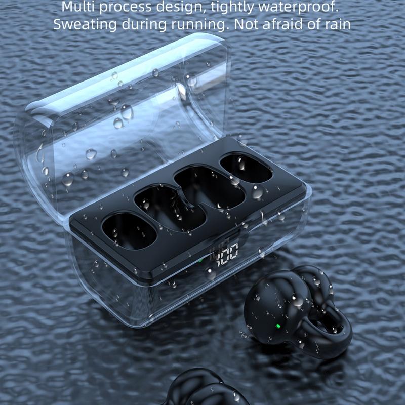 Wireless Earphones with Digital Display and Charging Case - Black