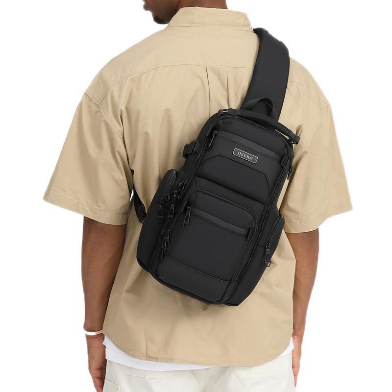 Lightweight Men Waterproof Crossbody Chest Bag Travel Companion - Black