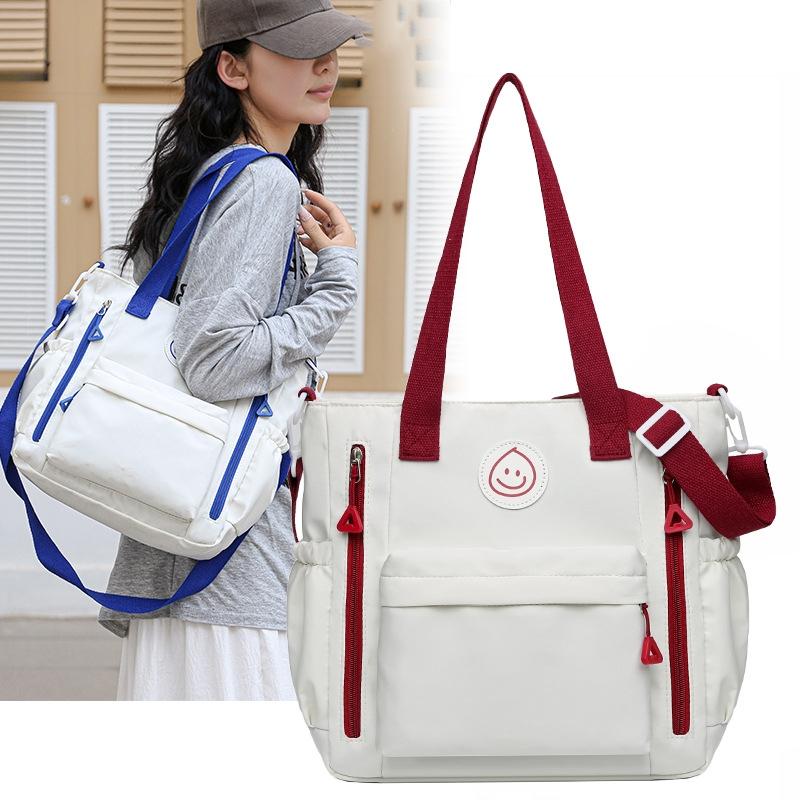 Versatile Contrast Shoulder Bag For Students - Black