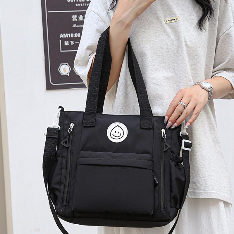 Versatile Contrast Shoulder Bag For Students - Black