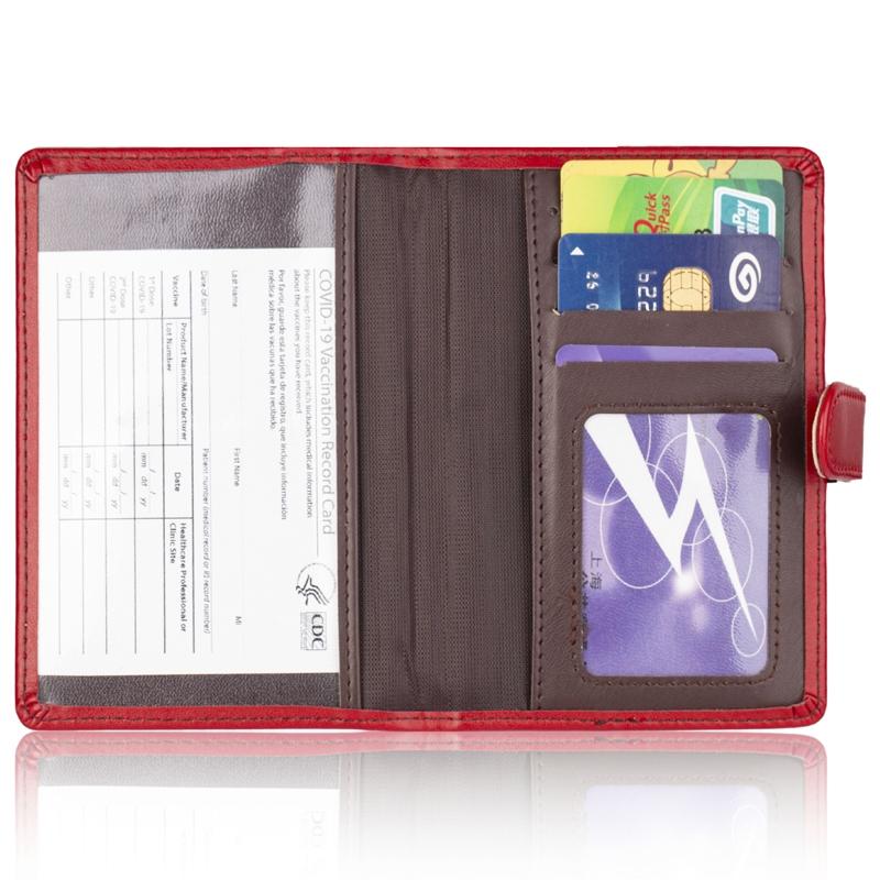 Passport & Card Holder With Buckle Clip Pu Protection - Red