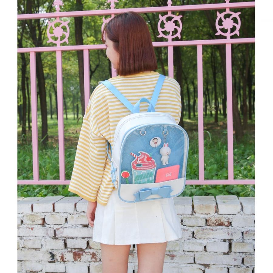 Mini Clear Kids Backpack with Bow - Perfect for School - Pink