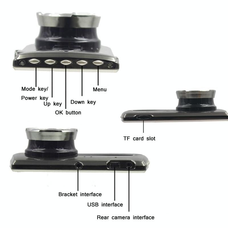 1080p Dual-lens Night Vision Driving Recorder with 4 Metal Shell