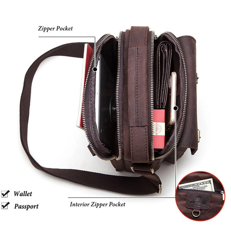 Retro Leather Men Crossbody Bag Brown