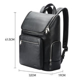 Large-capacity Waterproof Laptop Backpack in First-layer Cowhide - Black - Top-Down View