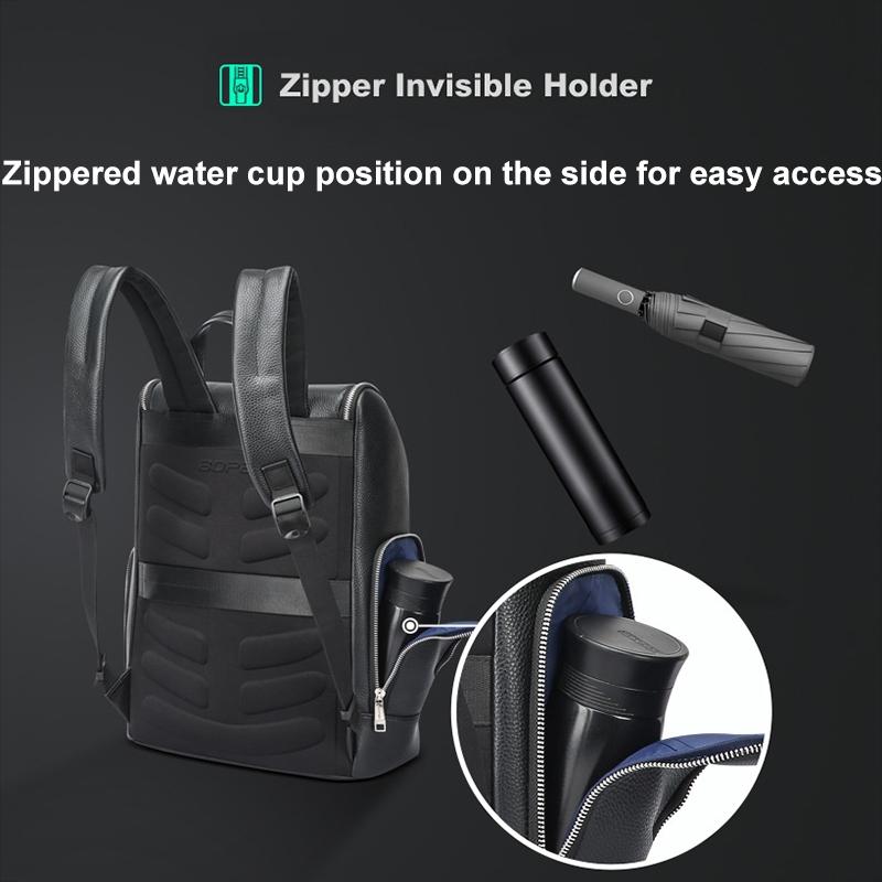 Large-capacity Waterproof Laptop Backpack in First-layer Cowhide - Black