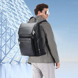 Large-capacity Waterproof Laptop Backpack in First-layer Cowhide - Black