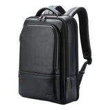 Waterproof Anti-theft Backpack with Usb Charging - Cowhide Multi-compartment Black - Front View
