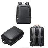 Waterproof Anti-theft Backpack with Usb Charging - Cowhide Multi-compartment Black - Side View