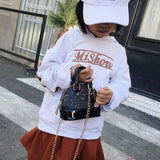 Mini Leather Shoulder Bag For Girls Cute & Compact - Black - Close-Up Angle