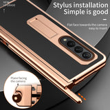 For Samsung Galaxy Z Fold4 5G Premium Litchi Leather Hinged Phone Case - With Pen - Green - Close-Up Angle