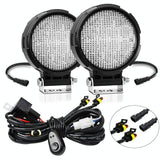 14W 9 - 30V Floodlight Mixed Luminous 4 Inch Round Work Light With Wire Set - Top-Down View