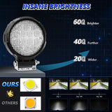 14W 9 - 30V Floodlight Mixed Luminous 4 Inch Round Work Light With Wire Set - Rear View