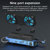 9-In-1 Usb-C Gaming Dock With Detachable Fan - Blue / Black - Side View