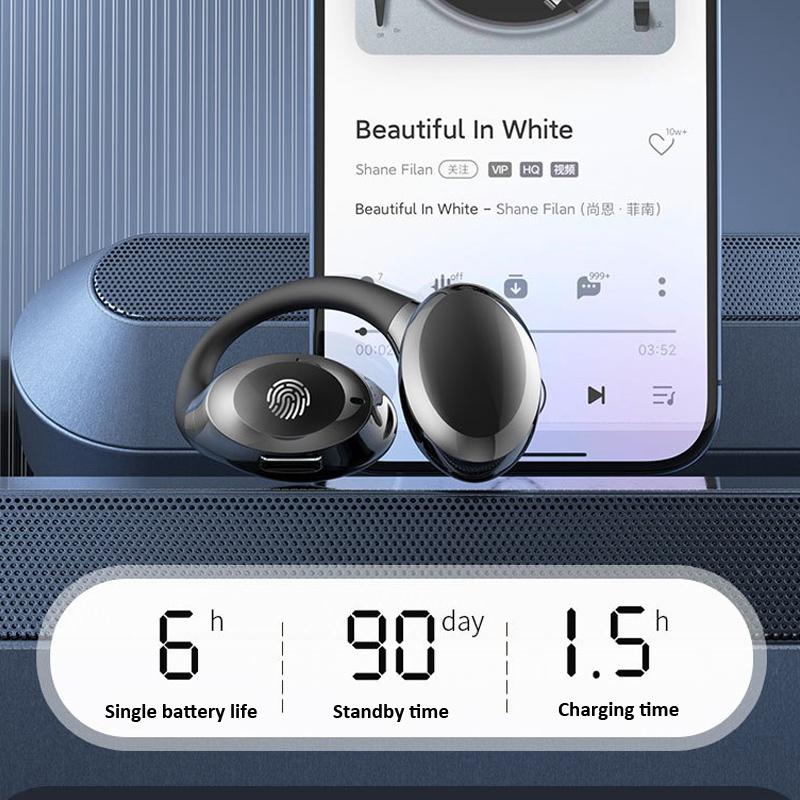 Waterproof Touch Control Wireless Earphones with Ear-hook for Sports - Black