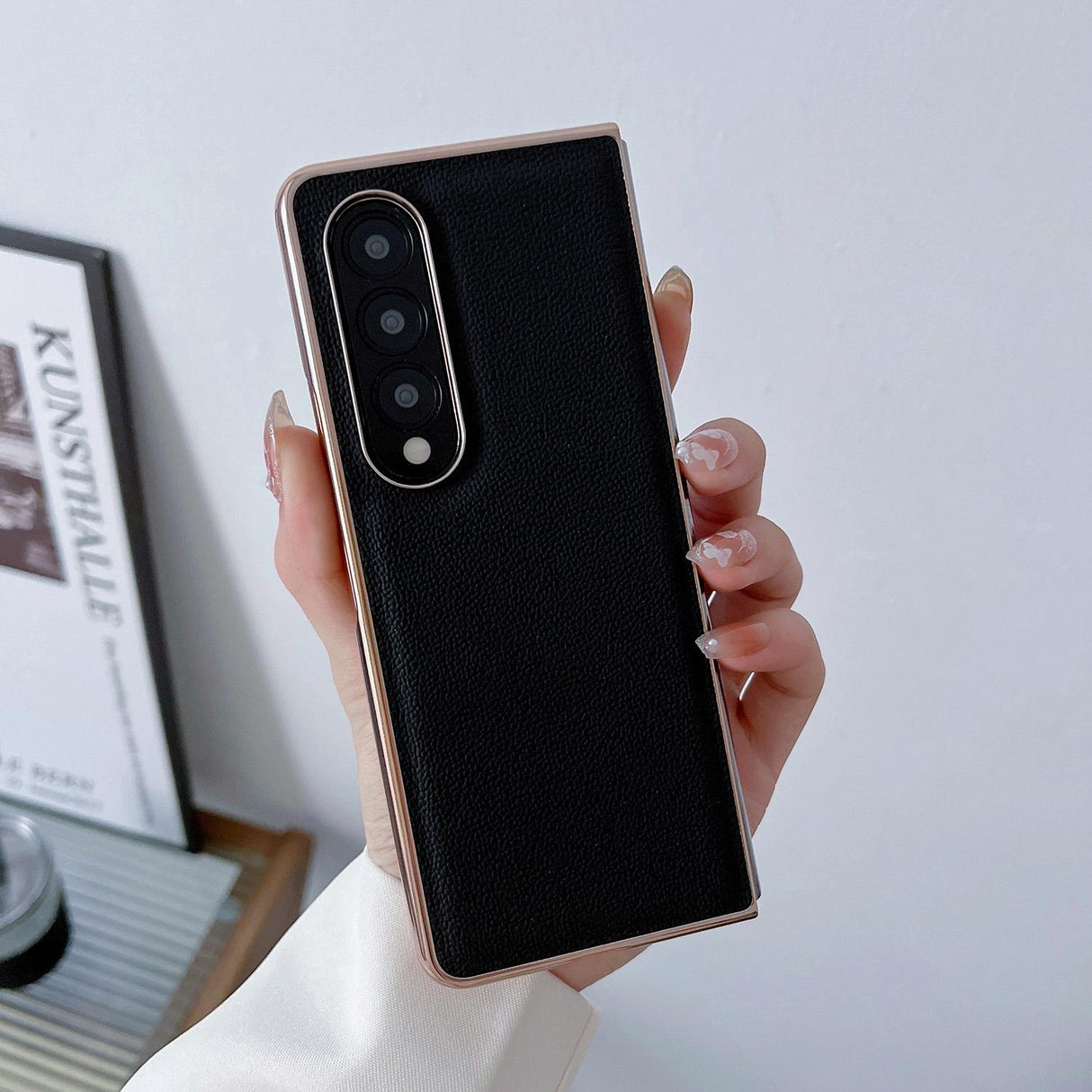 For Samsung Galaxy Z Fold4 5G Leather Phone Case - Nano Plating - Black