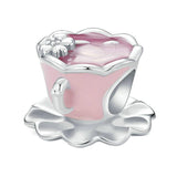925 Sterling Silver Flower Beaded Bracelet For Coffee Lovers - Front View