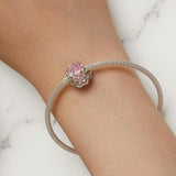 925 Sterling Silver Flower Beaded Bracelet For Coffee Lovers - Low Angle