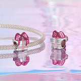 925 Sterling Silver Platinum Plated Bow Diy Beads In - 45-Degree Angle