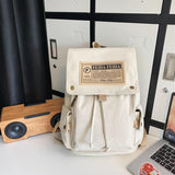 Large Capacity Canvas Backpack For Teens - Black - Top-Down View
