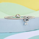 925 Sterling Silver Oxidized Paw Print Bracelet - 45-Degree Angle