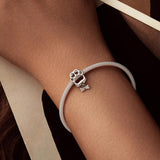 925 Sterling Silver Oxidized Paw Print Bracelet - Low Angle