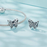 925 Sterling Silver Oxidized Butterfly Hollow Diy Beads - 45-Degree Angle