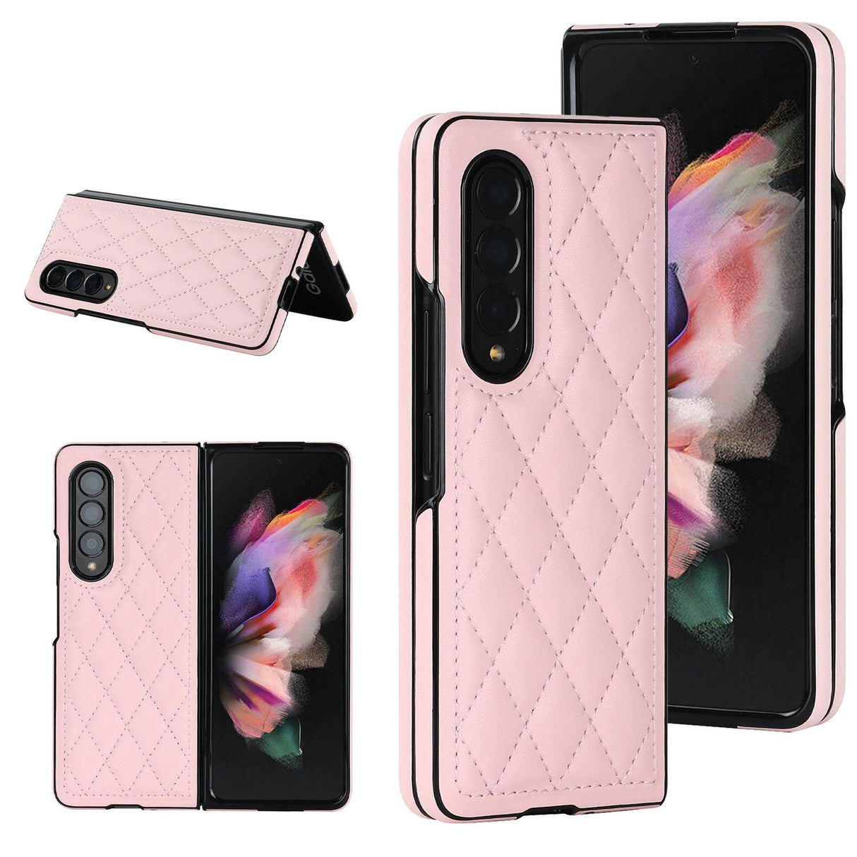 For Samsung Galaxy Z Fold4 5G Foldable Microfiber Phone Case - Rhombic Design - Black