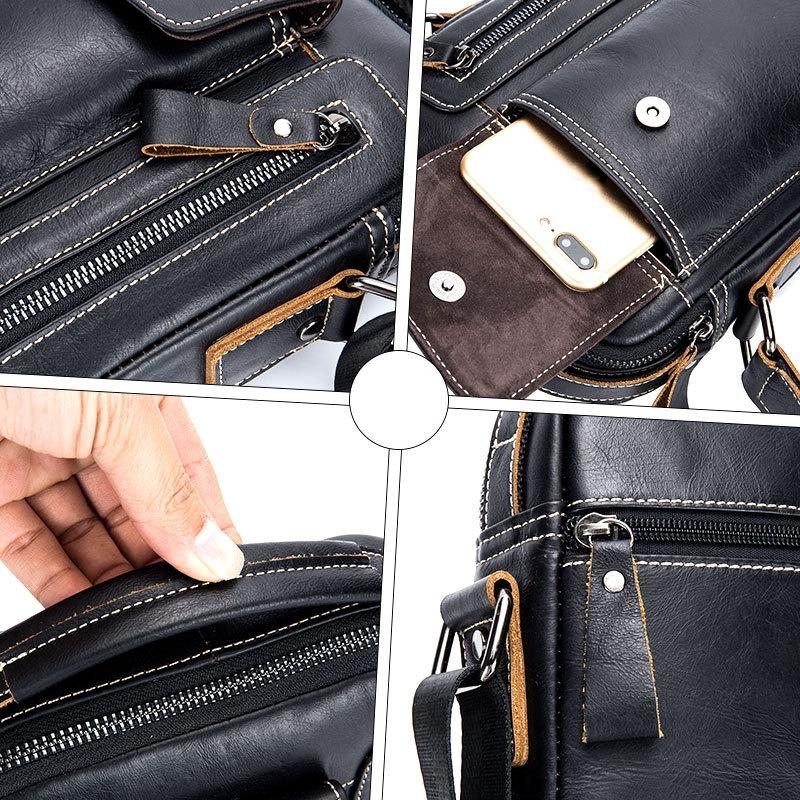 Soft Leather Messenger Bag For Men - Black