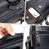 Soft Leather Messenger Bag For Men - Black - Close-Up Angle