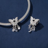 925 Sterling Silver Platinum Plated Butterfly Tassel Pendant - Rear View