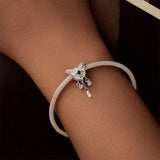 925 Sterling Silver Platinum Plated Butterfly Tassel Pendant - Low Angle